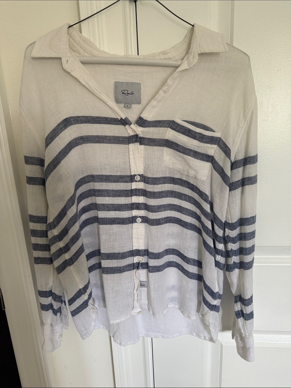 Rails White Button-Up Shirt with Navy Stripes